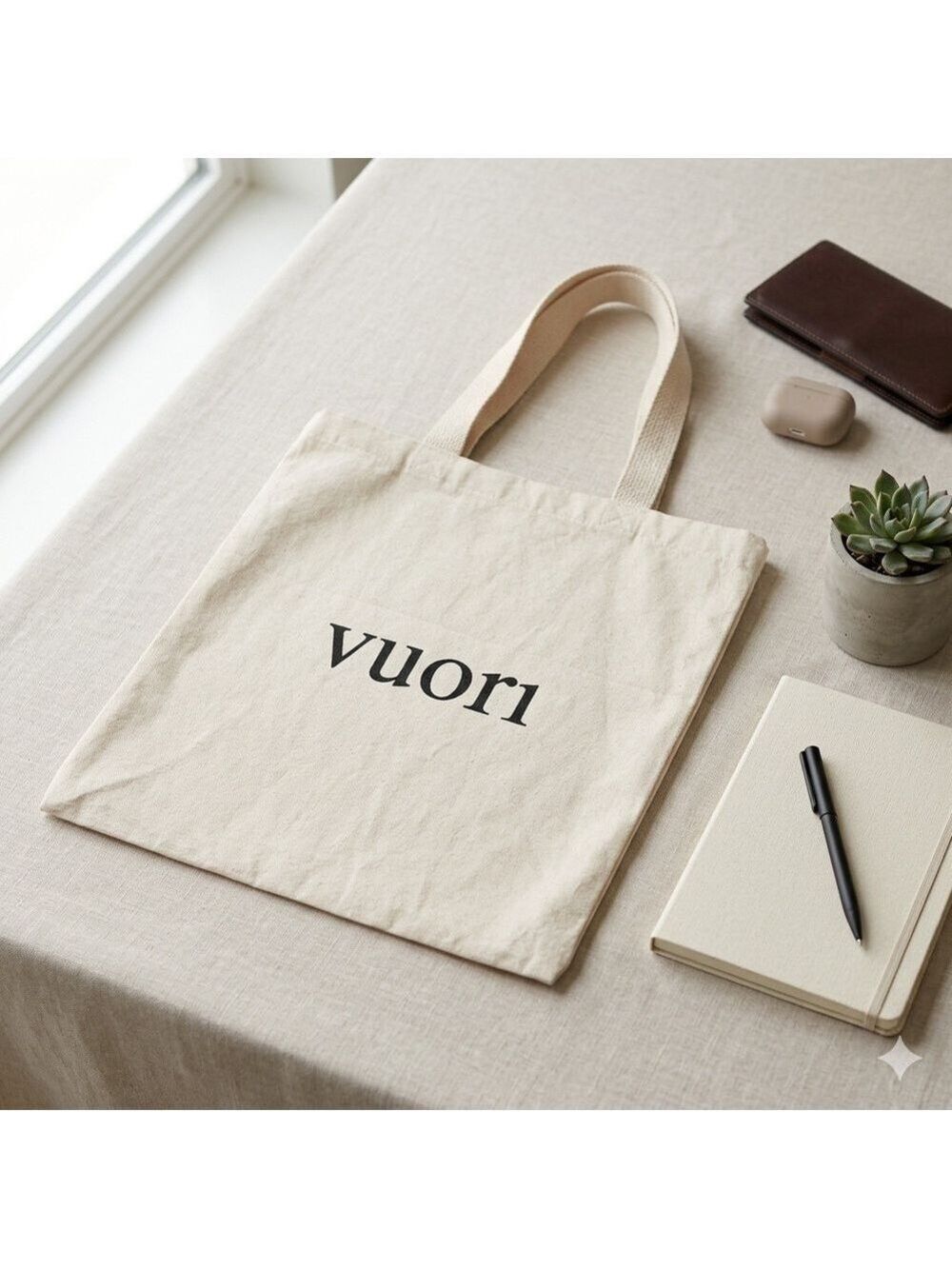 Vuori Natural Beige Canvas Tote with Black Logo